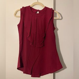 NWT Ya-Wen Burgundy Sleeveless Blouse, Size Large